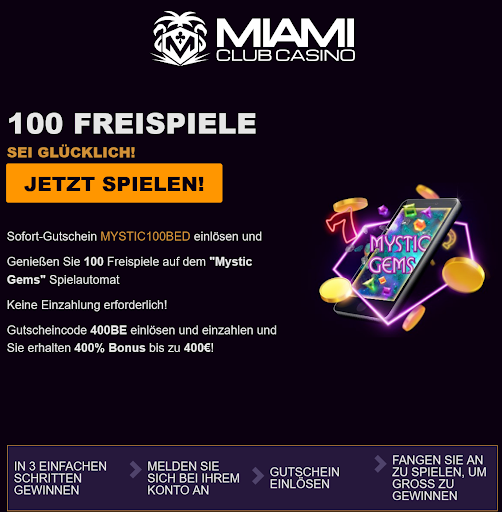 Miami Club Casino
                                                  100 Free Spins