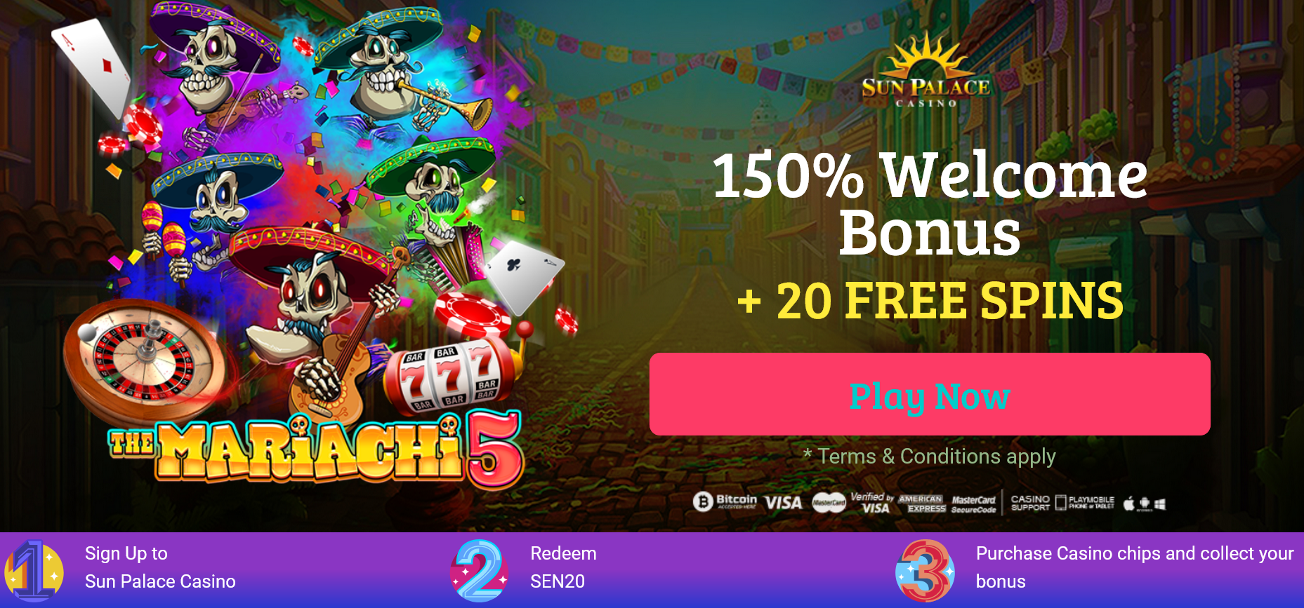 150% WELCOME BONUS | + 20 FREE
SPINS 150%
WELCOME BONUS | + 20 FREE SPINS